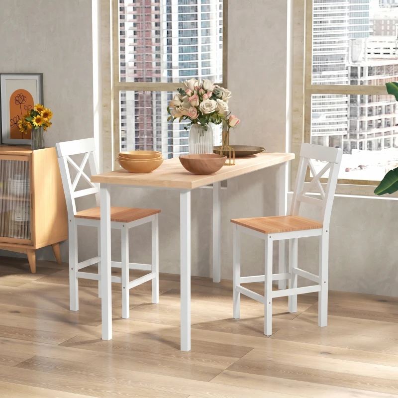 HOMCOM Conjunto de 2 Bancos de Bar de Madeira com Encosto e Apoio para os Pés Estilo Rústico para Cozinha 41x46x97.5 cm Natural
