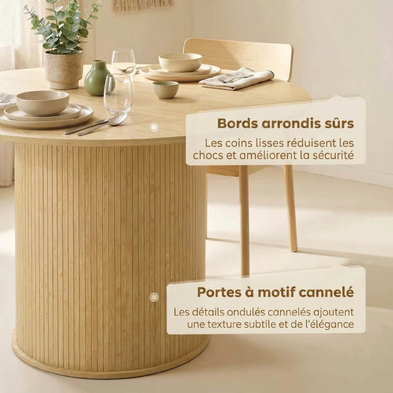 HOMCOM Table à manger ronde pour 4-6 personnes, Ø 120 x 75 cm, table de cuisine avec base cylindrique cannelée, bois naturel
