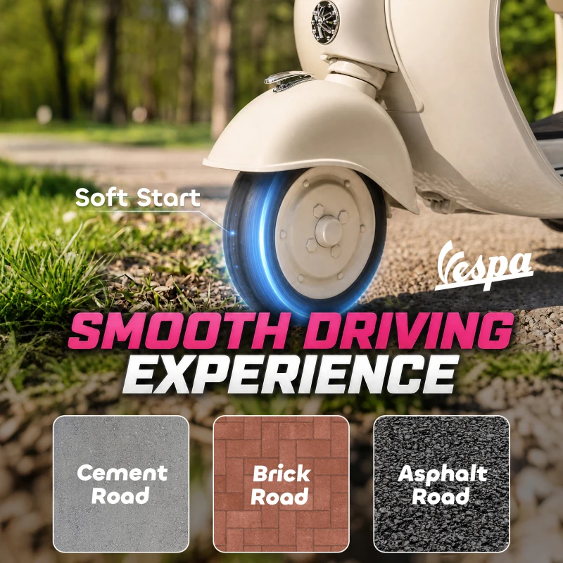 AIYAPLAY Moto Électrique Enfants sous Licence VESPA 6V 2 Places, Vitesse 3-5 Km/h, Démarrage Progressif, Crème