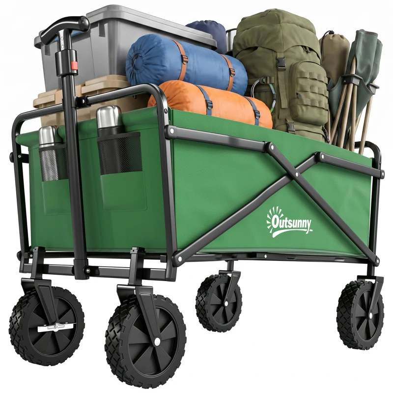 Outsunny Chariot à roulettes pliable chariot de transport à roulettes charge 40 kg poignée ajustable 83 x 50 x 99 cm vert foncé
