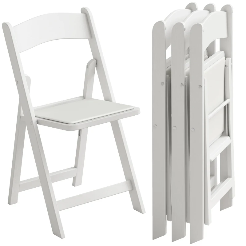HOMCOM Lot de 4 chaises pliantes en résine et PU, chaises pliantes portables pour intérieur et extérieur, 45x44x78cm, blanc