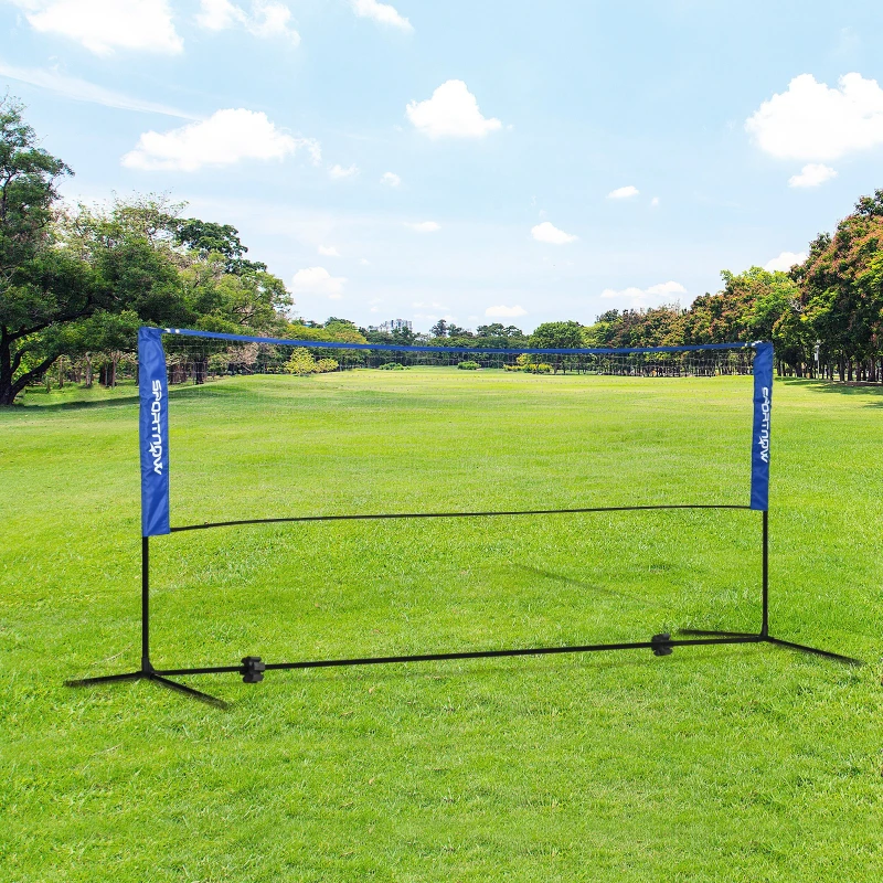 SPORTNOW Filet de badminton, filet portable, hauteur ajustable 107-155 cm, avec sac de transport, cadre métallique, noir, bleu