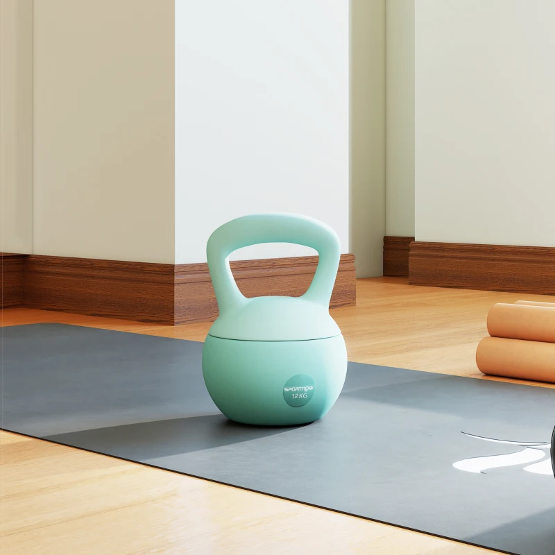 SPORTNOW Kettlebell de 12 kg Pesa Russa Preenchida de Areia Metálica e Alça Antiderrapante para Treino 21x21x30 cm Verde