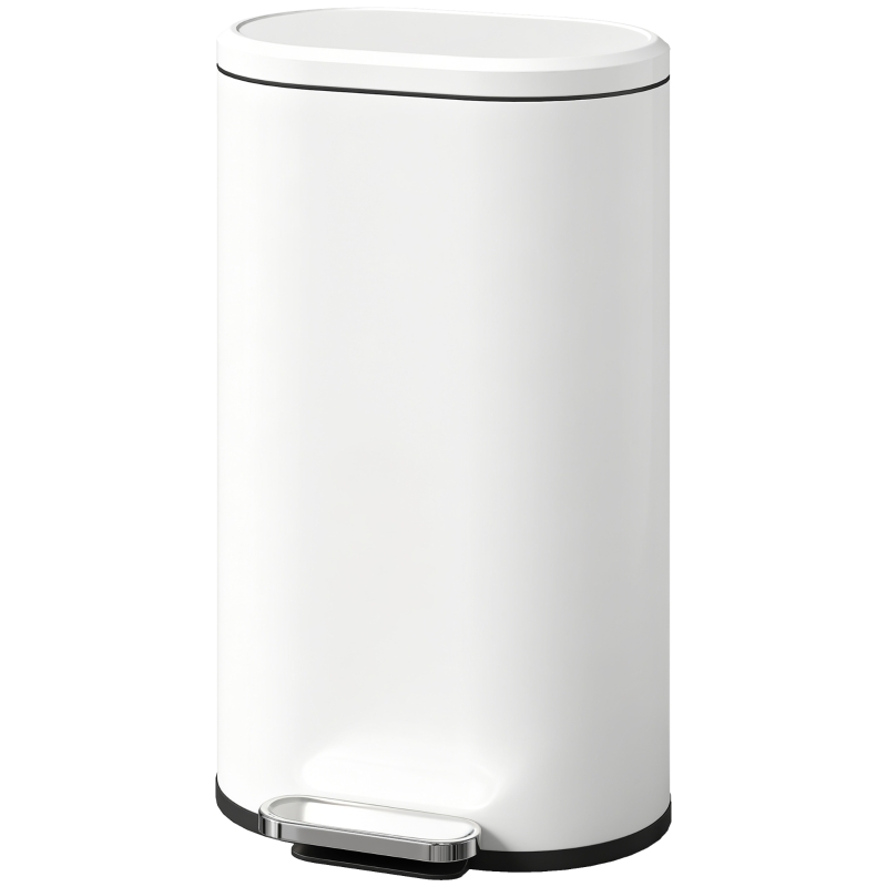 HOMCOM Mülleimer Küche 30 Liter Treteimer mit Soft-Close-Deckel, Pedal aus Metall, Cremeweiß, 36,5 X 31 x 61 cm
