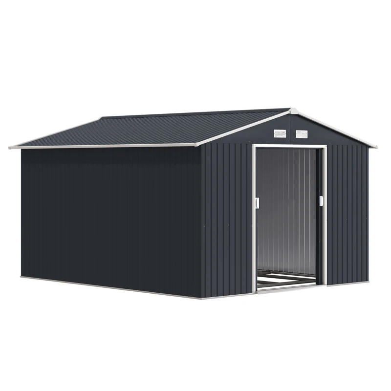 Outsunny Cobertizo de Jardín 8,3 m² 277x322x192 cm con 2 Puertas Corredizas Base Refuerzo (Suelo NO Incluido) Gris