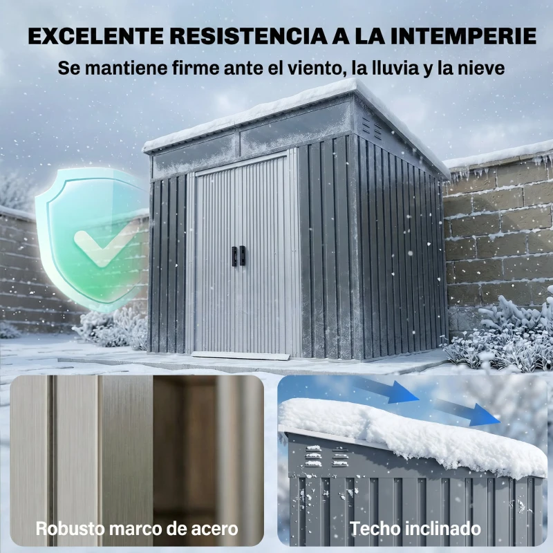 Outsunny Caseta de Jardín 195x122x181,5 cm con Puerta Corredera 2 Ventanas y Anti-UV para Almacenar Herramientas Gris Oscuro