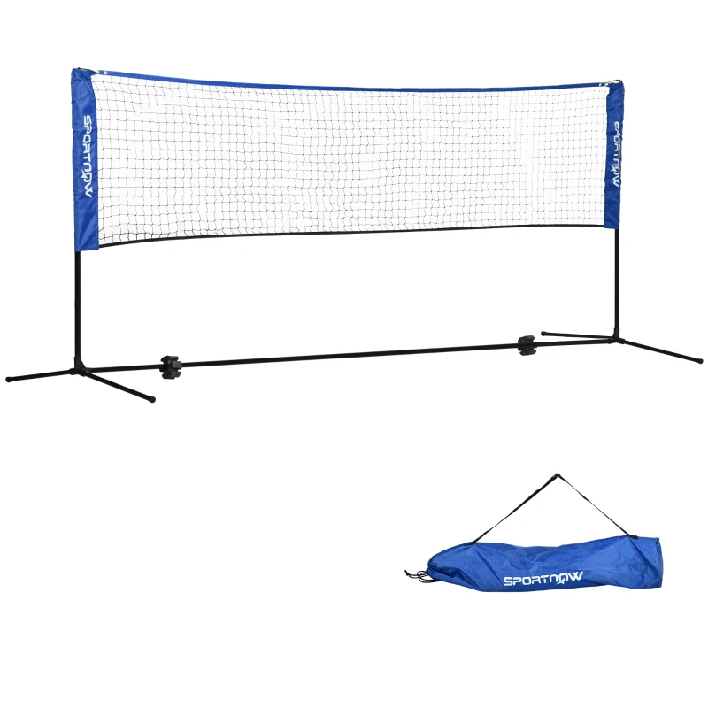 SPORTNOW Filet de badminton, filet portable, hauteur ajustable 107-155 cm, avec sac de transport, cadre métallique, noir, bleu