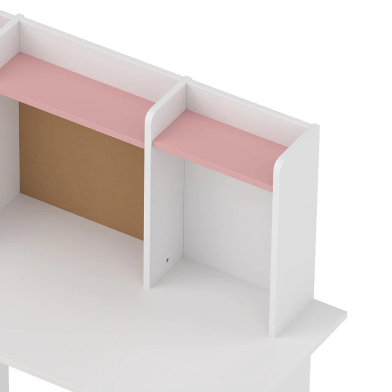 AIYAPLAY Bureau Enfant avec Chaise, Table d'Étude, Support de Tablette Réglable, Porte-Stylos, Panneau en Liège, 5-12 ans, Rose