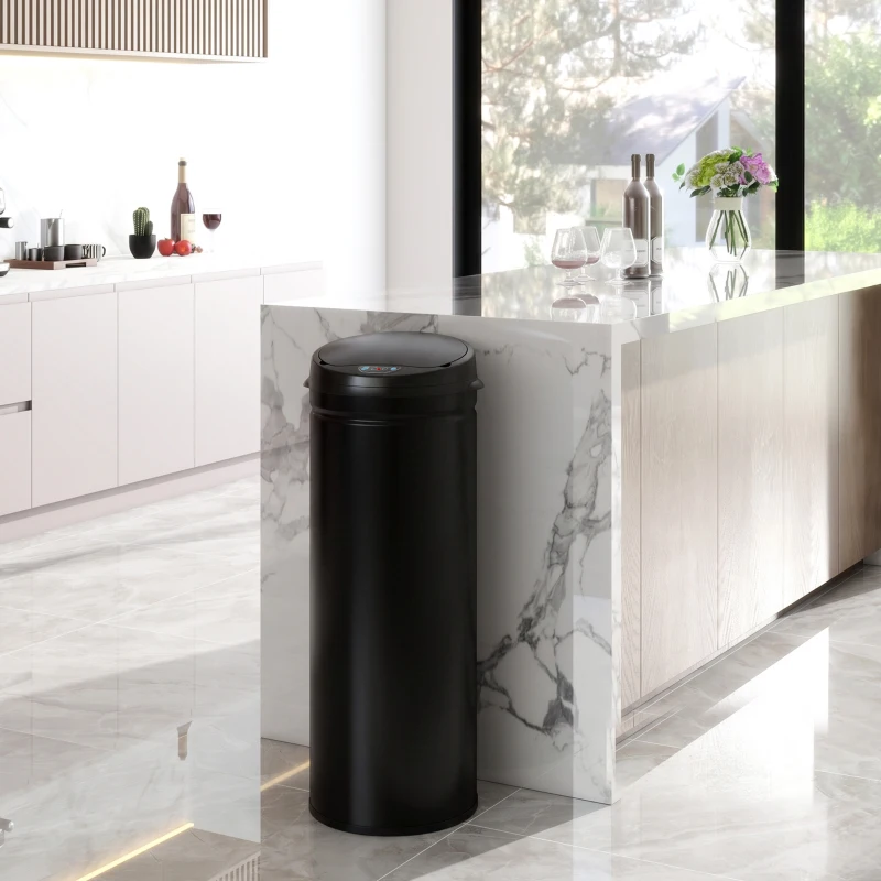 HOMCOM Poubelle cuisine automatique 50L acier inoxydable, poubelle à couvercle à fermeture en douceur, 30,5x30,5x85cm, noir