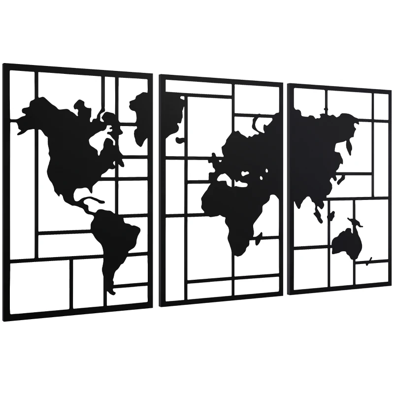 HOMCOM Lot de 3 décorations murales en métal moderne, sculpture murale en métal géométriques abstraites, 50 x 80 cm, noir