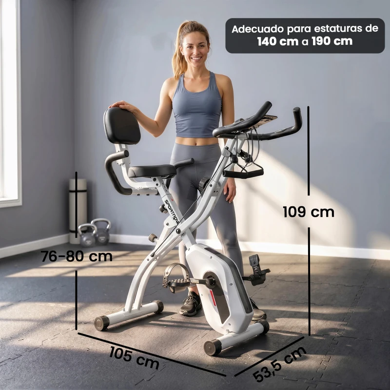 SPORTNOW Bicicleta Estática Plegable con 8 Niveles de Resistencia Volante Pantalla LCD Bluetooth Pulsómetro y Sillín Ajustable