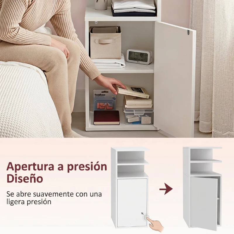 HOMCOM Juego de 2 Mesillas de Noche Dormitorio con Puerta Compartimentos Abiertos para Espacios Reducidos 25x30x60 cm Blanco