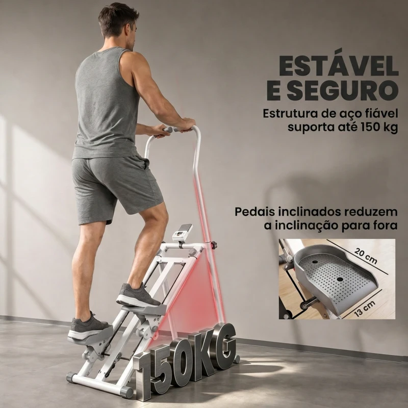 SPORTNOW Stepper de Escada Dobrável para Casa com 3 Níveis de Resistência, Guiador Ajustável, Monitor LCD e Suporte para Telemóvel