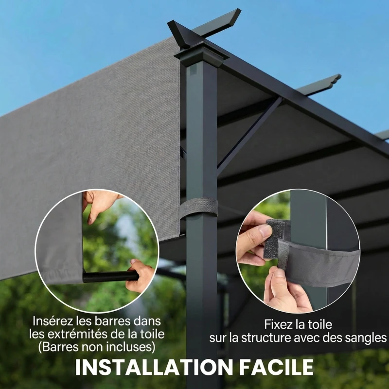 Outsunny Lot de 2 toiles de rechange pergola rétractable 4,9 x 1,2 m pour pergola de 3 x 3 m polyester protection UV gris foncé