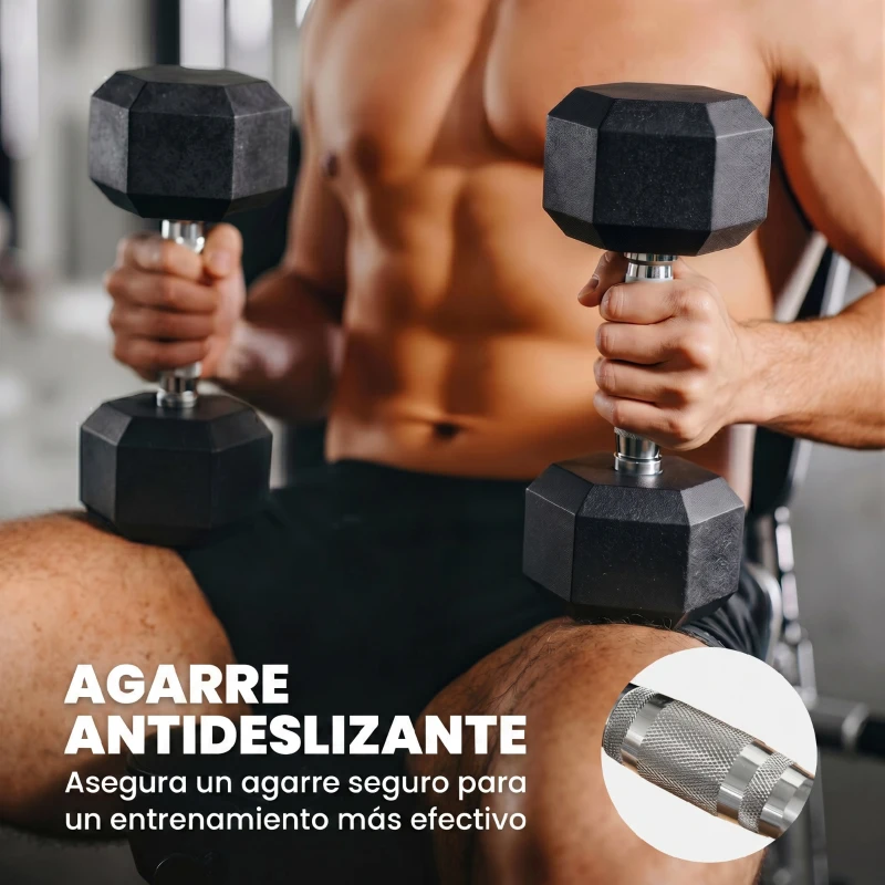 HOMCOM Juego de Mancuernas 2x8 kg con Barra de Conexión de Metal Cabeza Hexagonal para Entrenamiento en Casa Negro y Plata