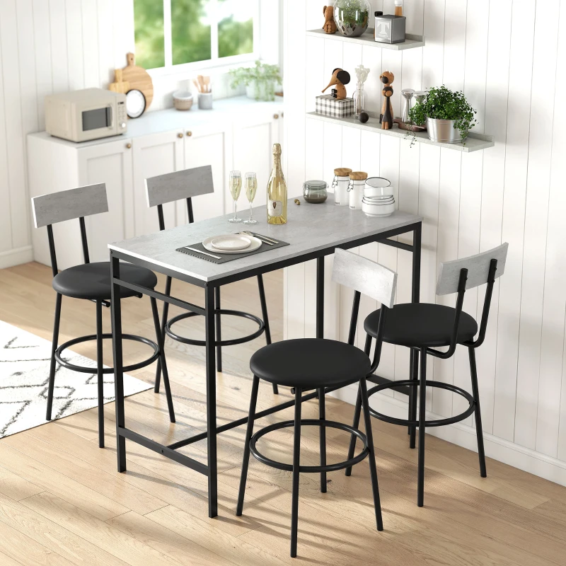 HOMCOM Ensemble table de bar avec tabourets, table haute bar et 4 tabourets, structure en acier, 110 x 55 x 90 cm, blanc