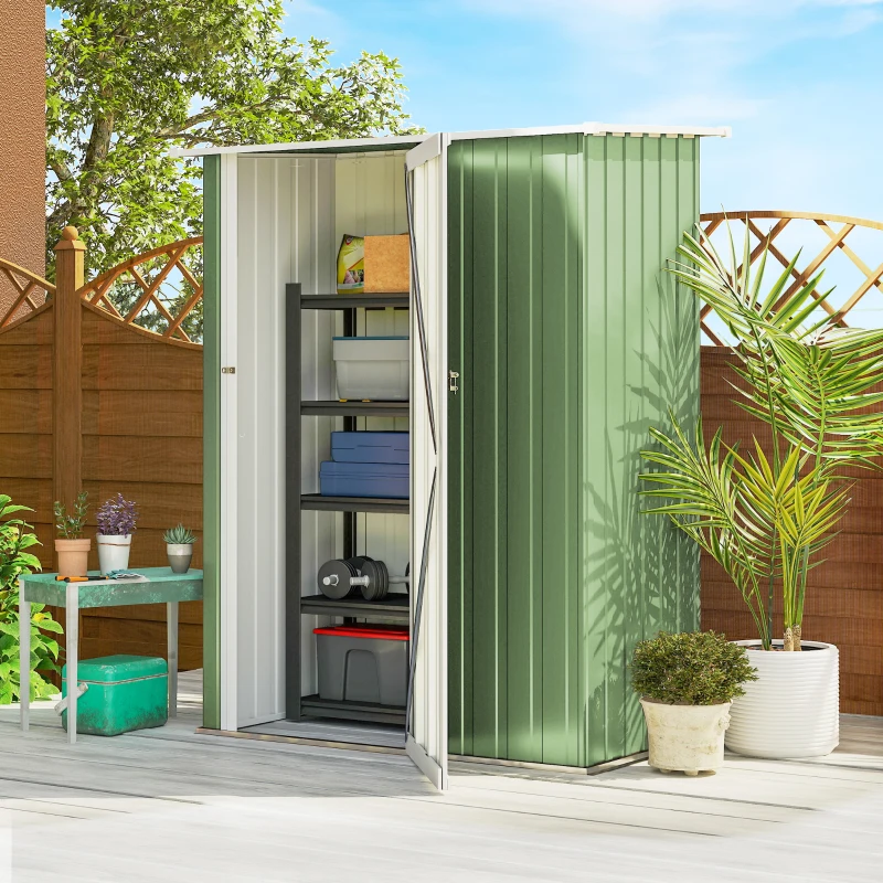 Outsunny Cobertizo Exterior 1,07m² 142x86x189 cm con Puerta y Orificios de Drenaje para Almacenamiento de Herramientas Verde