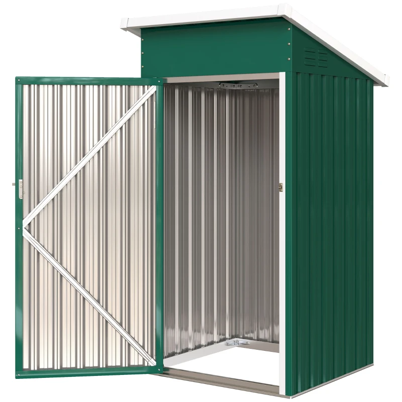 Outsunny Abrigo Exterior Metálico 107,5x91x185 cm Abrigo de Jardim com Teto Inclinado Porta com Trinco Ventilação e Luvas Verde