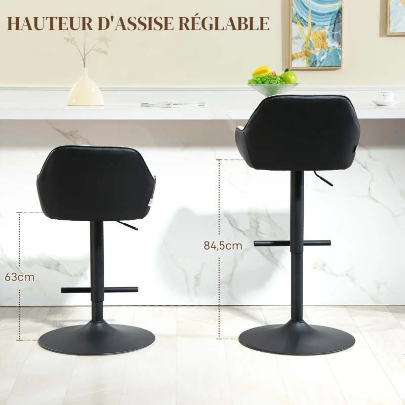 HOMCOM Lot de 2 tabourets de bar chaises de bar hauteur réglable tissu effet lin et base en acier 52,5 x 53 x 86,5-108 cm gris