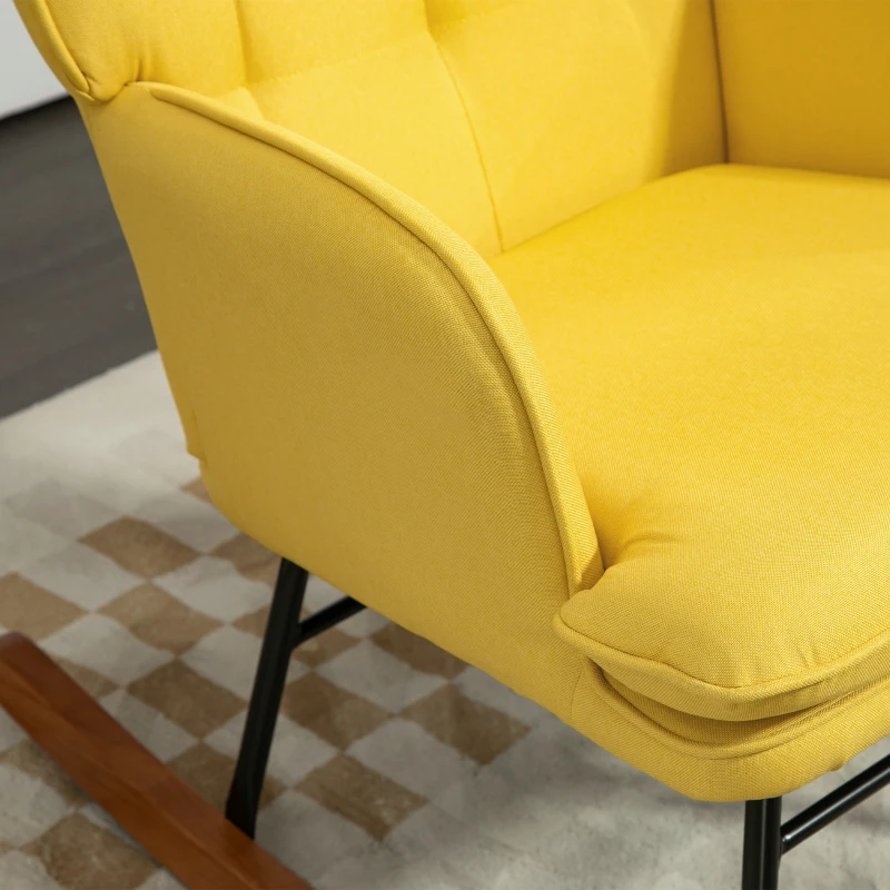 HOMCOM Poltrona Baloiço com Apoio para os Pés Poltrona Relax com Almofada Acolchoada e Anti-Tombo 64x89x90 cm Amarelo
