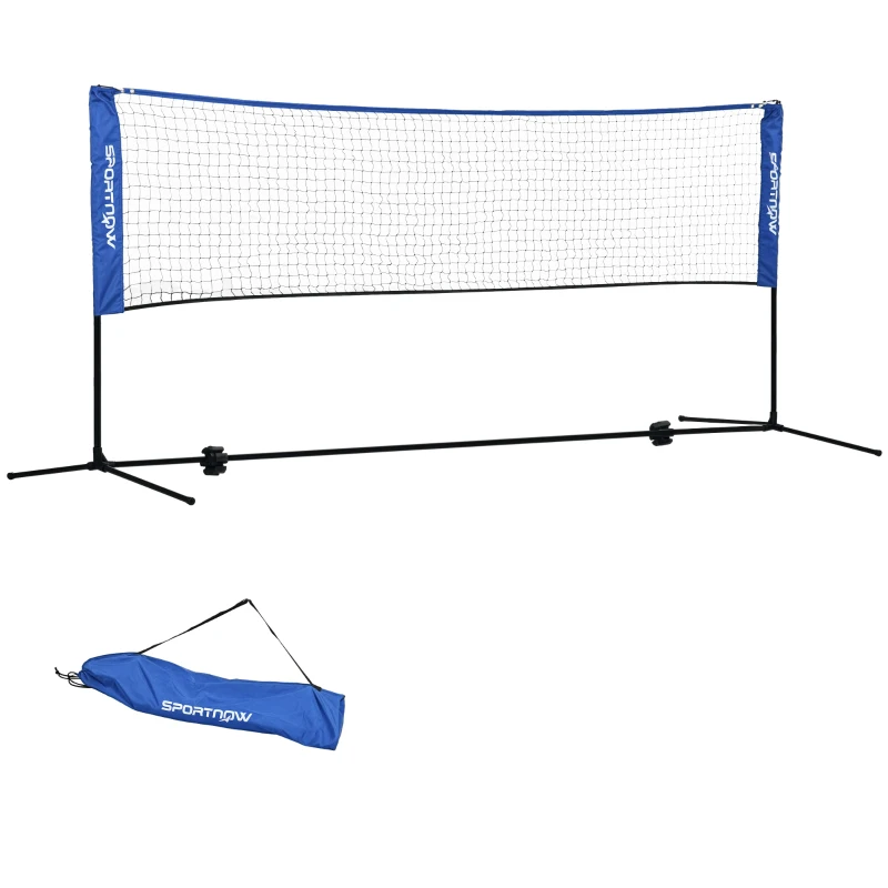 SPORTNOW Filet de badminton, filet portable, hauteur ajustable 107-155 cm, avec sac de transport, cadre métallique, noir, bleu