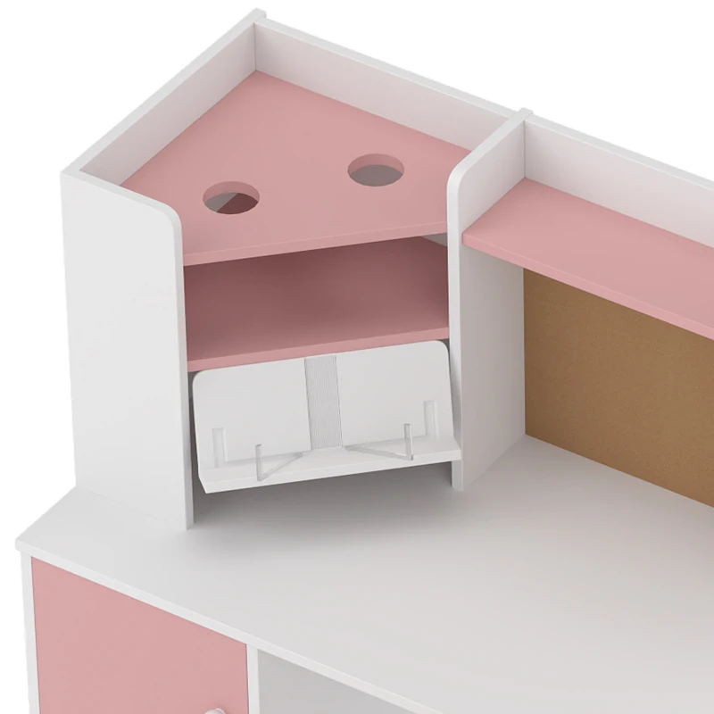 AIYAPLAY Bureau Enfant avec Chaise, Table d'Étude, Support de Tablette Réglable, Porte-Stylos, Panneau en Liège, 5-12 ans, Rose