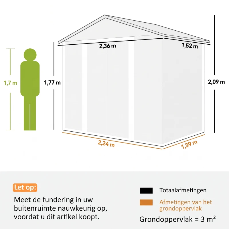 Outsunny Tuinschuur, gereedschapsschuur, tuinhuis met ramen, weerbestendig, houtlook, staal, 152 x 235,7 x 208,7 cm, Bruin