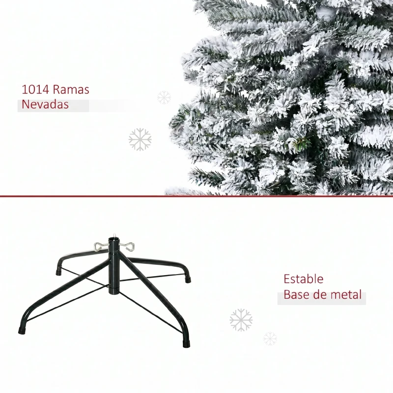 HOMCOM Árbol de Navidad Estrecho 270 cm Árbol Navideño Nevado con 1014 Ramas y Soporte de Metal para Salón Verde y Blanco