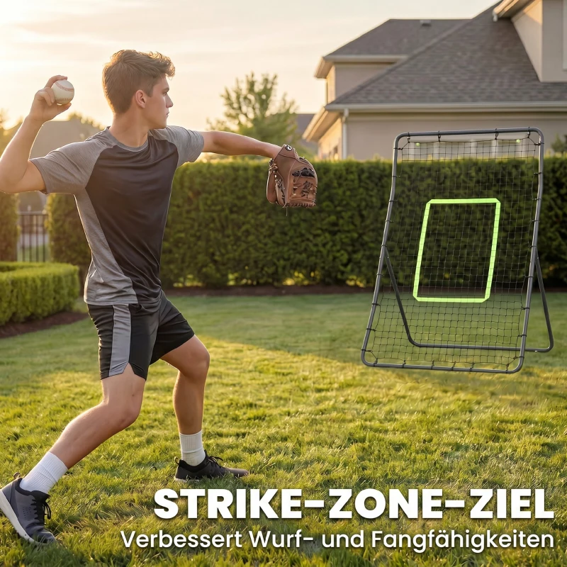 HOMCOM Baseball Rebounder, Tragebar Softball Pitchback-Netz, Rückprallnetz mit Ziel Zone, Pitching Netz für Basebälle Softbälle, Metall, Schwarz