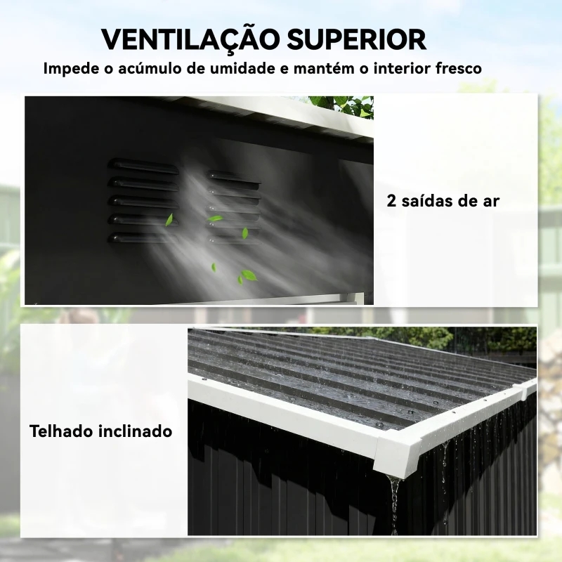 Outsunny Abrigo de Jardim Exterior 1,37 m² 163x90x179 cm com Porta com Fechadura e Grelhas de Ventilação Cinzento Escuro