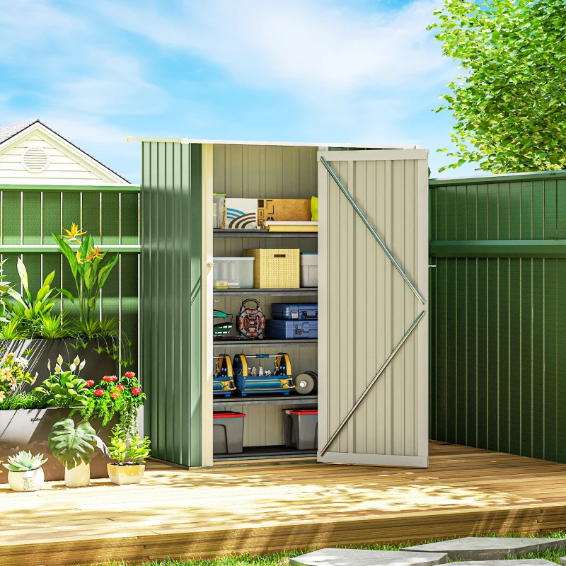 Outsunny Cobertizo Exterior 1,07m² 142x86x189 cm con Puerta y Orificios de Drenaje para Almacenamiento de Herramientas Verde