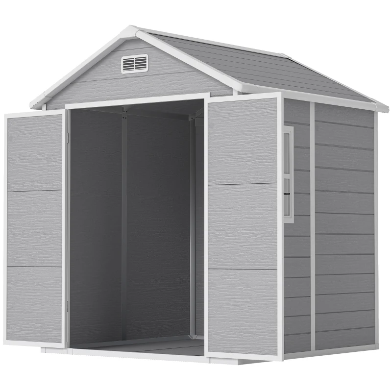 Outsunny Abrigo de Jardim em Resina 182x151x219 cm com Piso Janela Ventilação Portas Duplas Cinzento