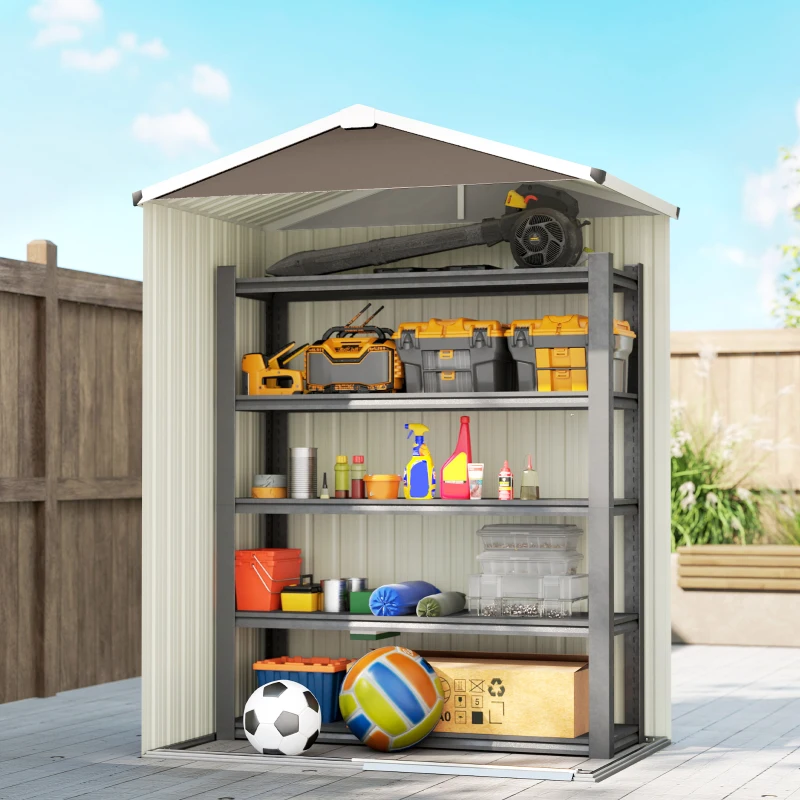 Outsunny Cobertizo de Jardín Exterior 1,1 m² 136x87x176 cm con Puerta Corredera Techo Inclinado y Guantes Marrón