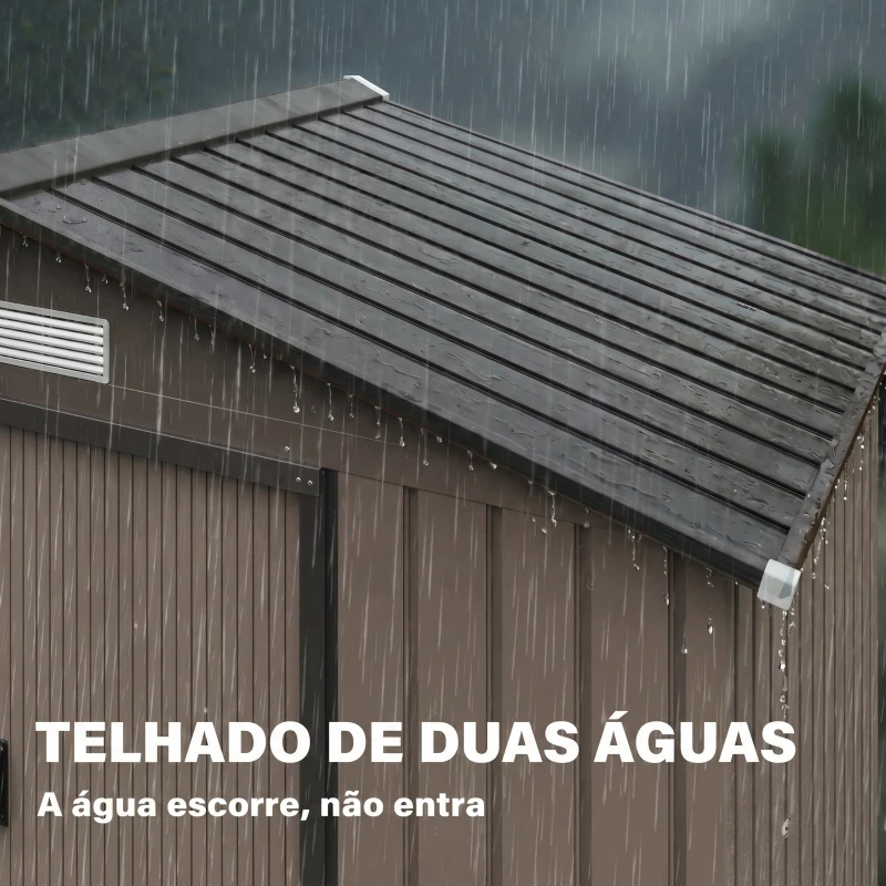 Outsunny Abrigo de Jardim 213x130x185 cm Abrigo de Jardim Metálico de Exterior com 2 Portas Deslizantes e 4 Janelas Marrom