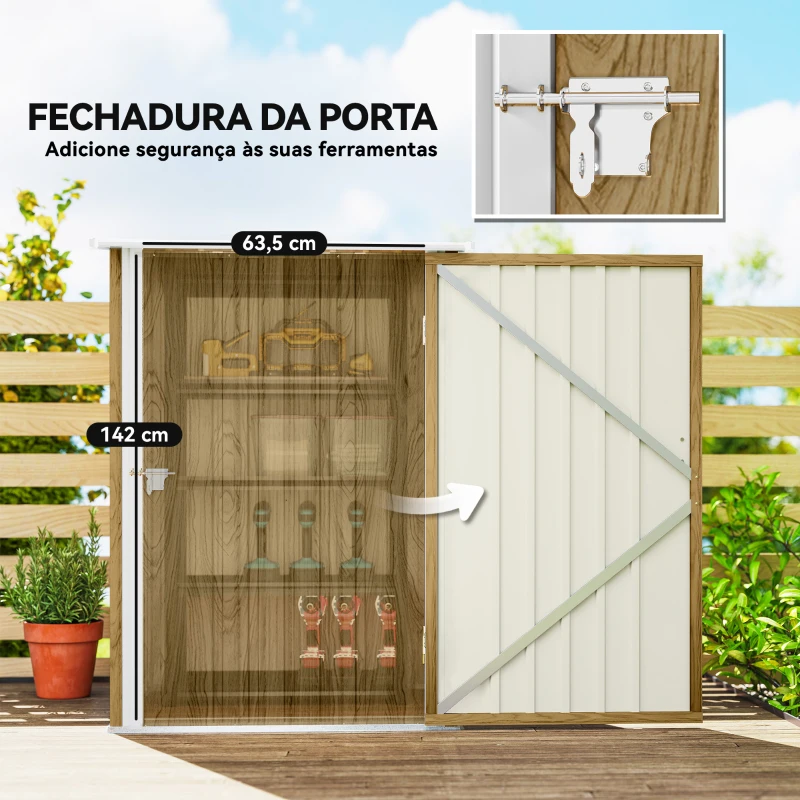 Outsunny Abrigo de Jardim Metálica 0,92 m² 100x103x160 cm com 1 Porta e Fecho para Armazenamento de Ferramentas Castanho Claro