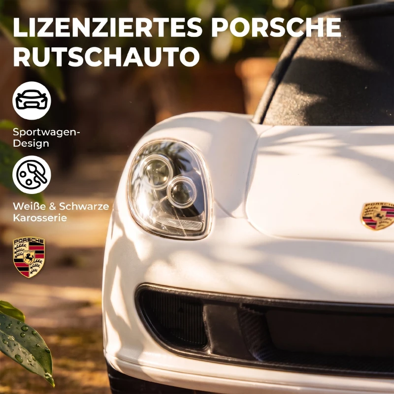 AIYAPLAY Jeździk dziecięcy Porsche z klaksonem, światłem i dźwiękami silnika, dla 18–36 miesięcy, biały