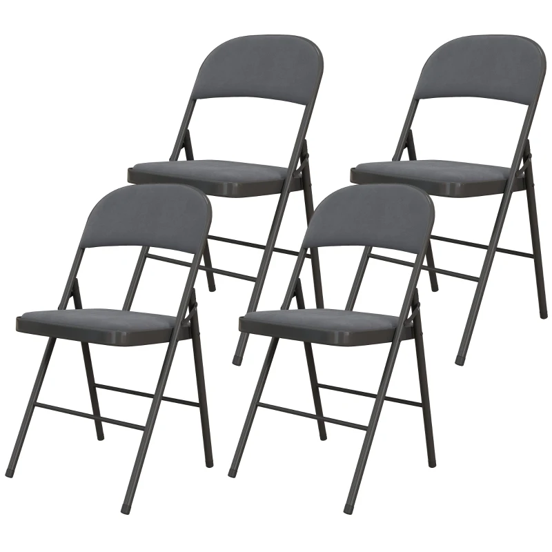 HOMCOM Lot de 4 chaises pliantes et portables intérieur avec assises et dossiers rembourrés en velours, cadre en acier, gris foncé