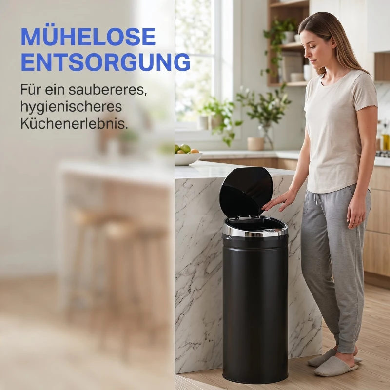 HOMCOM 50 L Sensor Mülleimer, Automatischer Abfalleimer, Rostfreier Kücheneimer mit Infrarotsensor, für Küche, Esszimmer