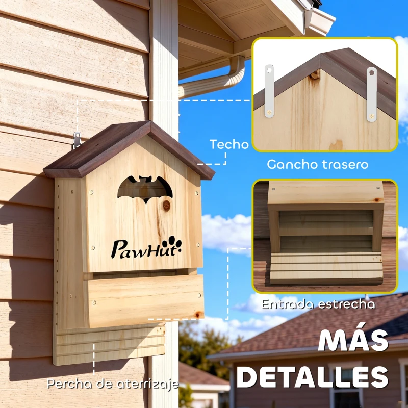 PawHut Set de 3 Casas para Murciélagos Cajas de Madera para Exterior Jardín Huerto o Granja Fácil de Montaje Natural
