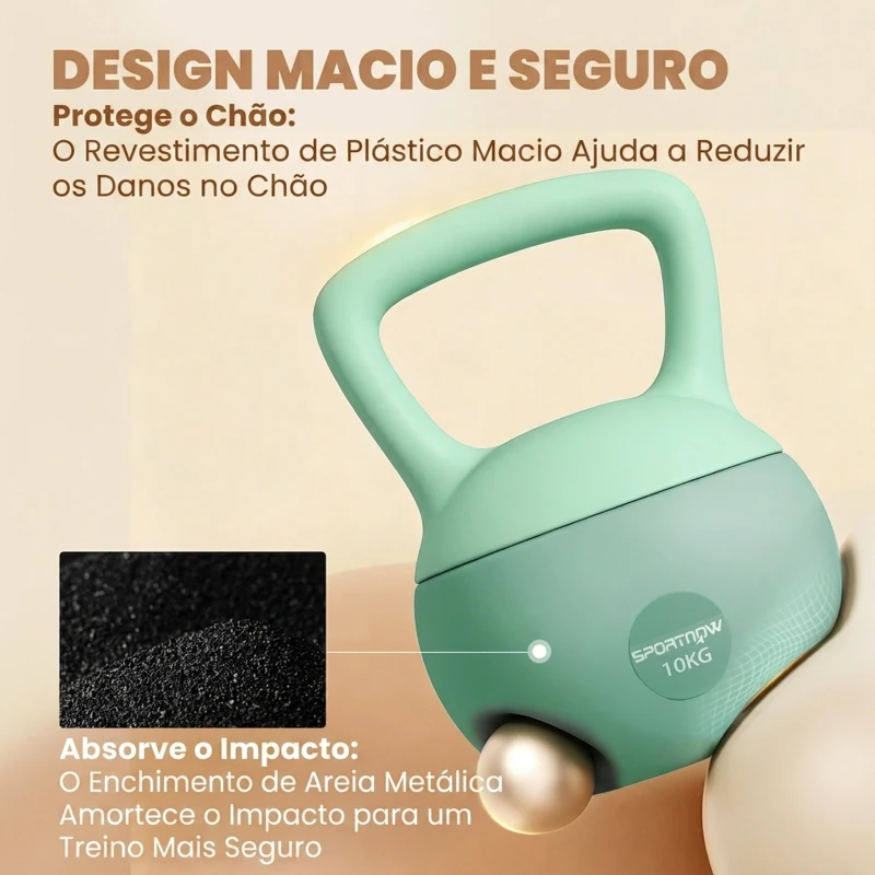 SPORTNOW Kettlebell de 10 kg Pesa Russa Preenchida de Areia Metálica e Alça Antiderrapante para Treino em Casa Ginásio 21x21x30 cm Verde