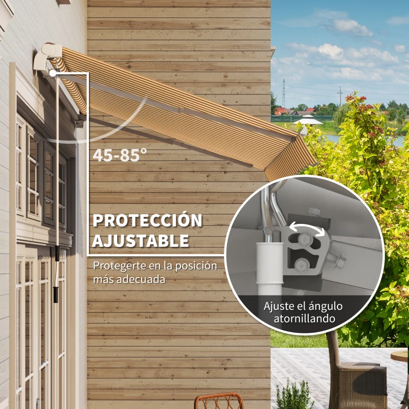 Outsunny Toldo de Pared con Brazo Articulado y Manivela Marco Resistente de Aluminio y Cubierta de Poliéster 295x245 cm Naranja