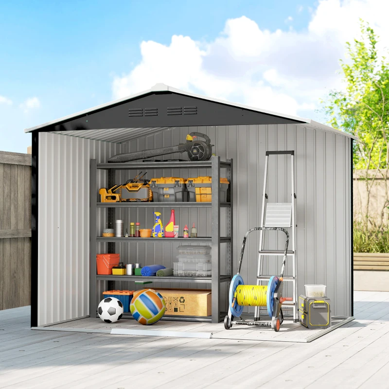 Outsunny Cobertizo de Jardín Exterior 3,6 m² 236x171x191 cm con Puertas Correderas y Ranuras de Ventilación Gris Oscuro
