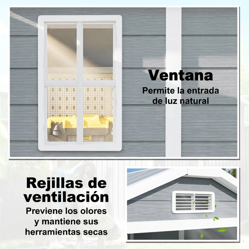 Outsunny Cobertizo de Jardín Exterior 2,1 m² 131x186x198 cm Caseta de Jardín con Suelo Ventana y Puerta con Cerradura Gris