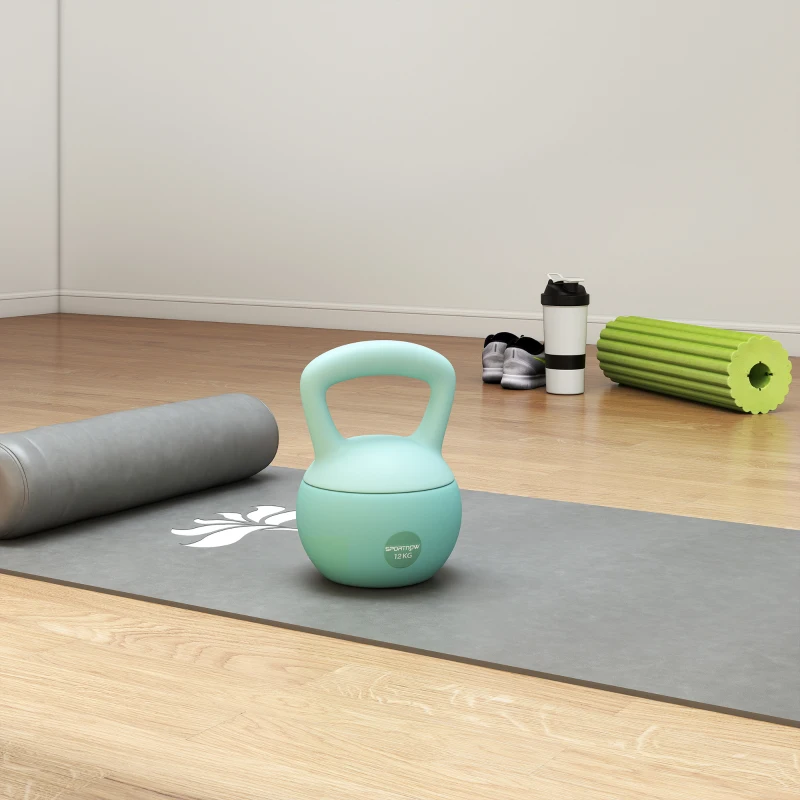 SPORTNOW Pesa Rusa 12 kg Kettlebell Relleno de Arena Metálica Mango Antideslizante para Entreno en Casa 21x21x30 cm Verde