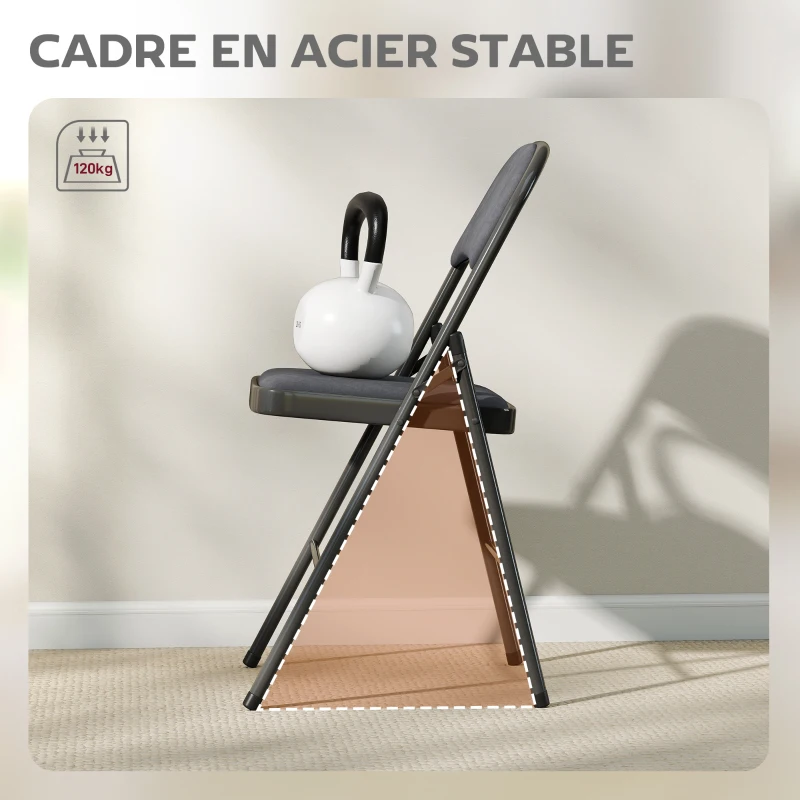 HOMCOM Lot de 4 chaises pliantes et portables intérieur avec assises et dossiers rembourrés en velours, cadre en acier, gris foncé