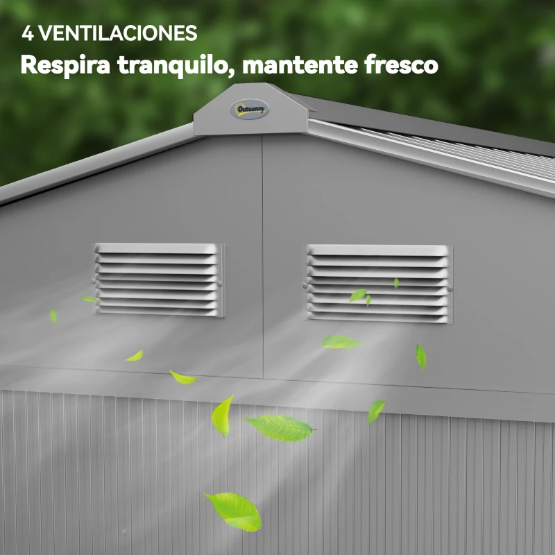 Outsunny Cobertizo de Jardín Exterior 4,9 m² 277x195x192 cm con Puerta Corredera Ventilación y Kit de Fundación Gris