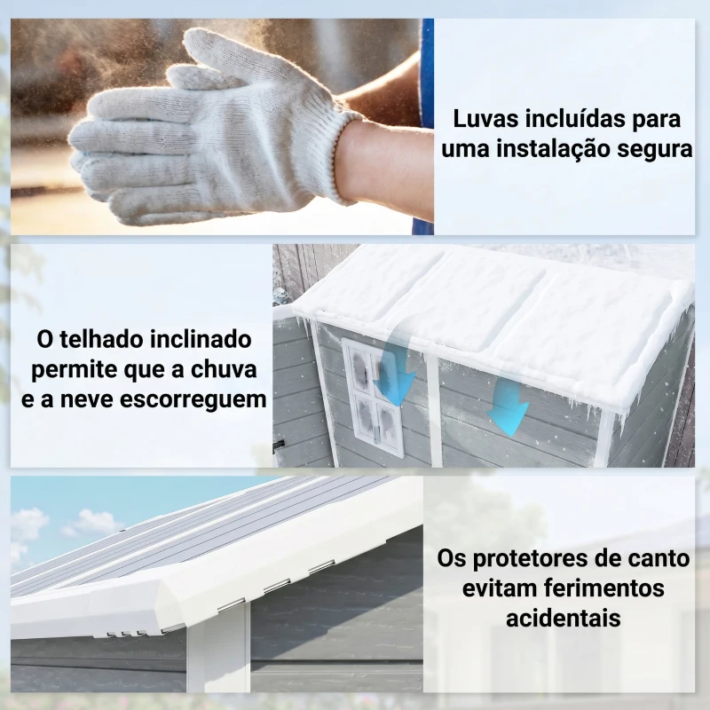 Outsunny Abrigo de Jardim Exterior 2,1 m² 131x186x198 cm Abrigo de Jardim Exterior com Piso Janela Porta com Fechadura Cinzento