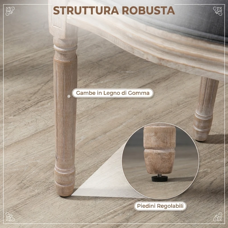 HOMCOM Set di 2 Sedie Sala da Pranzo in Tessuto Effetto Lino con Schienale in Rattan Traforato, Gambe in Legno, Grigio