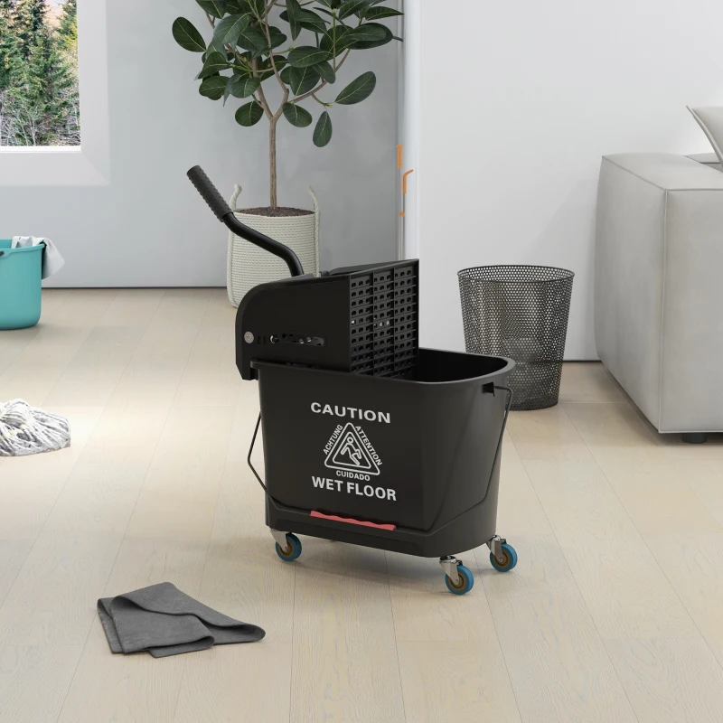 HOMCOM Cubo de Fregar 20L con Ruedas y Escurridor Cubo para Fregona con Separador de Agua 60x27x70,5 cm Negro