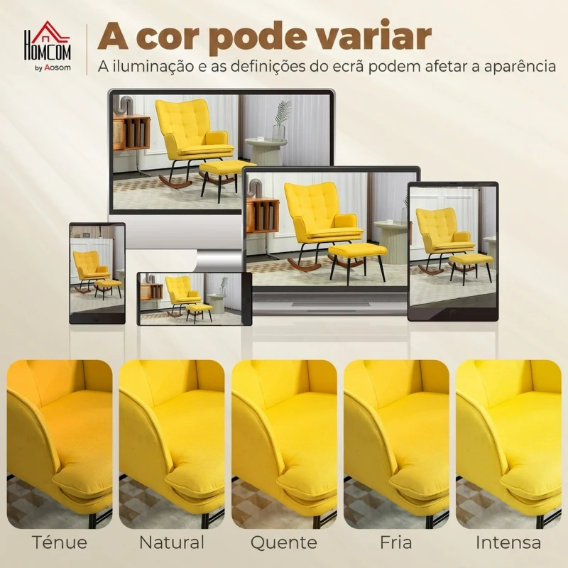 HOMCOM Poltrona Baloiço com Apoio para os Pés Poltrona Relax com Almofada Acolchoada e Anti-Tombo 64x89x90 cm Amarelo